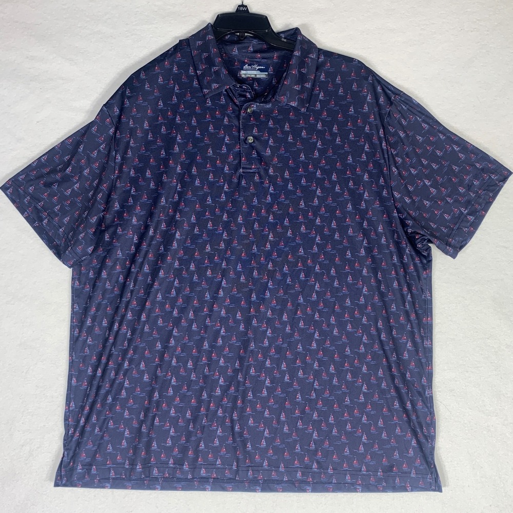 Ben Hogan Performance Mens 2XL Navy Sailboat Print Golf Polo Shirt Performance